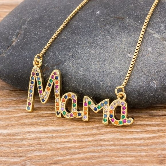 Mama Necklace - Gold Plated Copper & Austrian Crystals - Picture 3 of 12